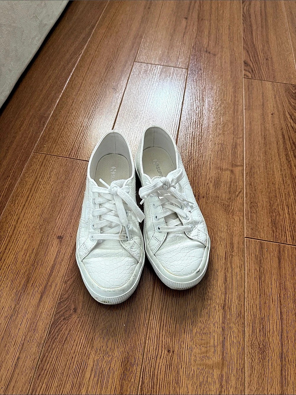 Superga 2750 Croc Embossed Low Top Sneaker White Sneakers